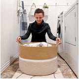 Cotton Dori 16x14 Inch Storage Basket For Clothes (Beige-Beige White)