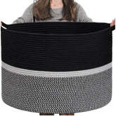 Cotton Dori 16x14 Inch Storage Basket For Clothes (Black-Black White)