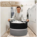 Cotton Dori 16x14 Inch Storage Basket For Clothes (Black-Black White)