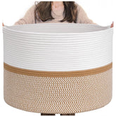 Cotton Dori 16x14 Inch Storage Basket For Clothes (White-Beige White)