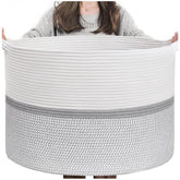 Cotton Dori 16x14 Inch Storage Basket For Clothes (White-Gray White)