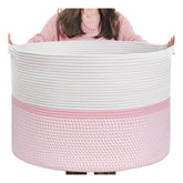 Cotton Dori 16x14 Inch Storage Basket For Clothes (White-Pink White)