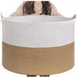 Cotton 16x14 Inch Pack of 1 Storage Basket For Clothes (Beige-White)