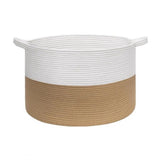 Cotton 16x14 Inch Pack of 1 Storage Basket For Clothes (Beige-White)