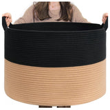 Cotton 16x14 Inch Pack of 1 Storage Basket For Clothes (Black-Beige)