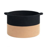 Cotton 16x14 Inch Pack of 1 Storage Basket For Clothes (Black-Beige)