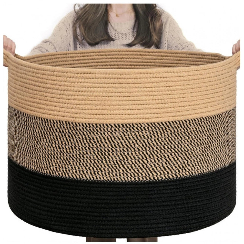 Multicolor cotton mix 16x14 inch storage basket, versatile organizer for living room, kitchen, bathroom & kids toys