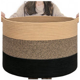 Multicolor cotton mix 16x14 inch storage basket, versatile organizer for living room, kitchen, bathroom & kids toys