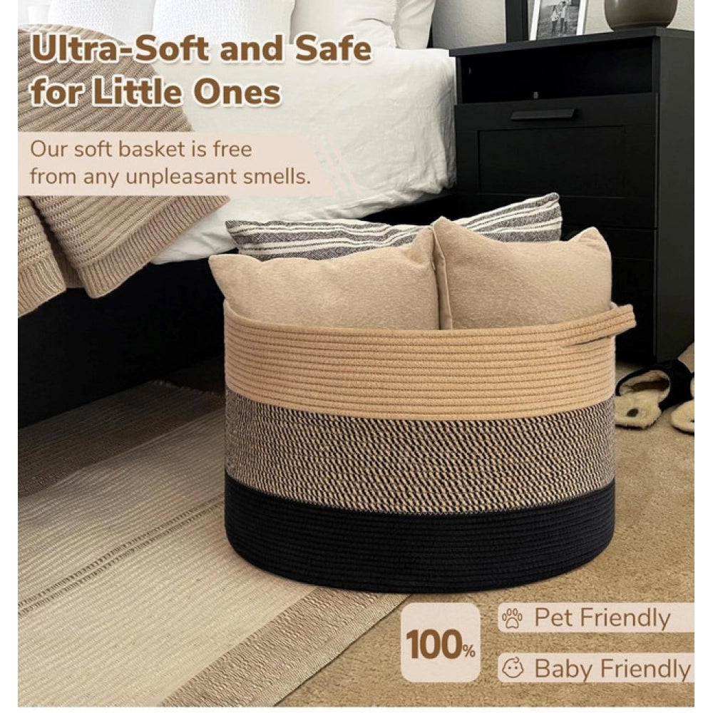 Multicolor cotton mix 16x14 inch storage basket for clothes - versatile organizer for bathroom, kitchen, living room & kids toys