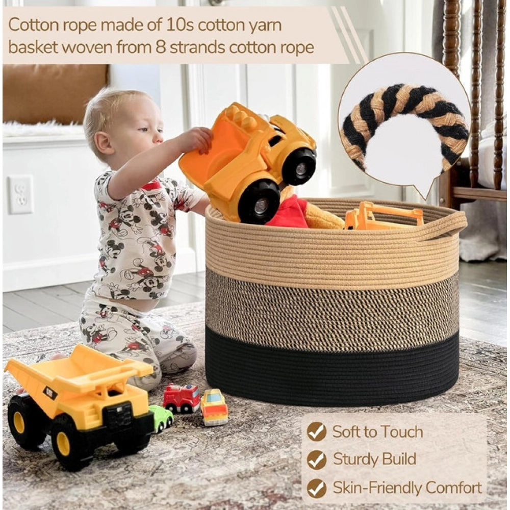 Multicolor cotton mix storage basket (16x14 inches), versatile organizer for bathroom, kitchen, or kid's toys