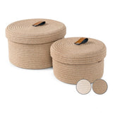 Cotton 2 Pcs Set Roti Box Storage Basket With Lid (Beige)