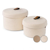 Cotton 2 Pcs Set Roti Box Storage Basket With Lid (White)