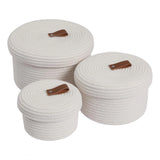 Cotton 3 Pcs Set Roti Box Storage Basket With Lid (White)