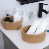 Cotton 8x3 Inch Round 2 Set Bedside Organizer (Beige)