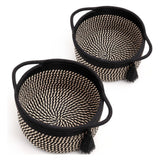 Cotton 8x4 Inch Round 2 Set With Jhalar Bedside Organizer (Black Beige)