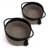 Black Beige cotton round storage baskets set with Jhalar bedside organizer for bathroom, living room & kitchen use, multi-purpose organizers for toys or clothes