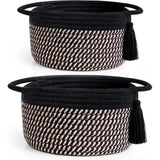 Cotton 8x4 Inch Round 2 Set With Jhalar Bedside Organizer (Black Beige)