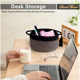 Black beige cotton round baskets set with Jhalar bedside organizer, perfect for bathroom, living room & kitchen organization