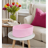 Cotton Oval 10x7x5 Inch Bedside Organizer (Pink)