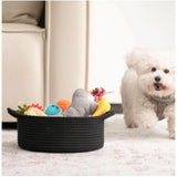 Cotton 8x3 Inch Round Bedside Organizer (Black)