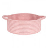Pink cotton round bedside organizer, multi-purpose storage solution for bathroom, living room, kitchen, or kids toys