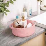 Pink cotton round bedside organizer, multi-purpose storage for bathroom, living room, kitchen, or kids toys