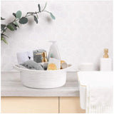 Cotton 8x3 Inch Round Bedside Organizer (White)