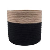 Beige black cotton flower pot for multi-purpose storage in bathroom, living room, or kitchen. May vary slightly from image." (123 characters)