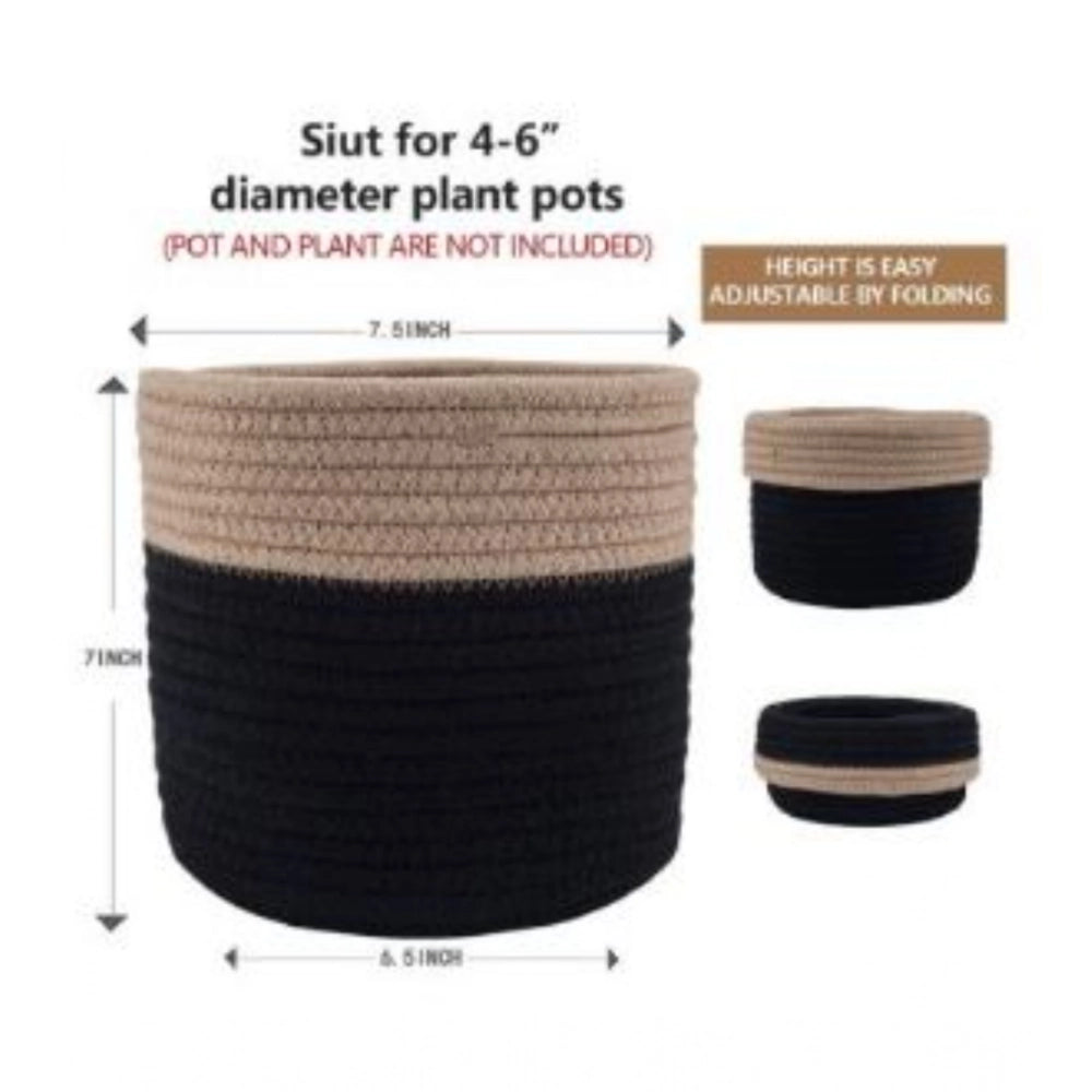 Beige black cotton flower pot, multi-purpose organizer for bathroom, living room & kitchen, suitable for toys or clothes storage