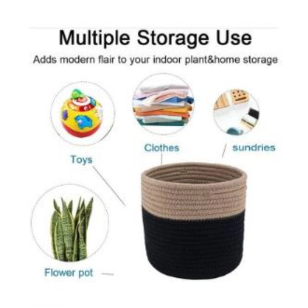 Beige black cotton flower pot, versatile storage solution for bathroom, living room, or kitchen organizer