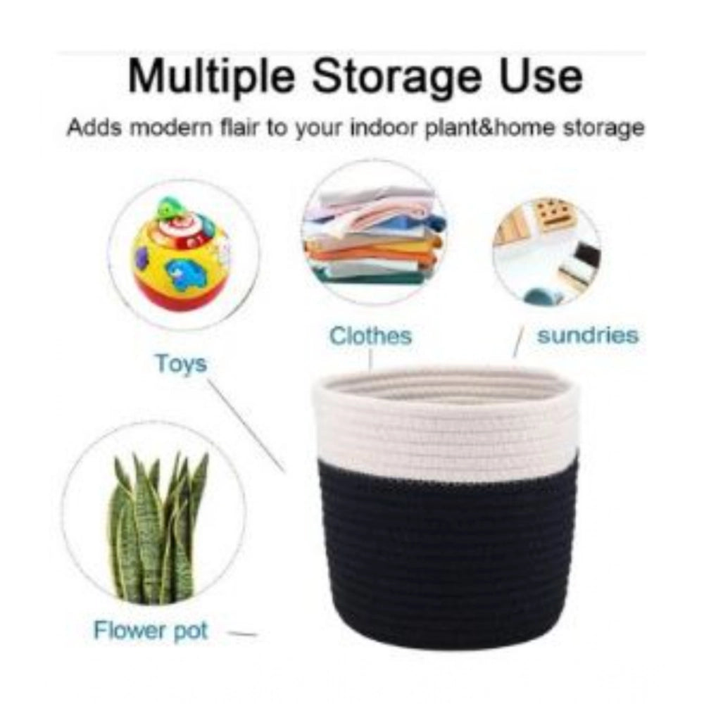 White Black cotton flower pot, versatile storage solution for bathroom, living room, kitchen, or kid's toys