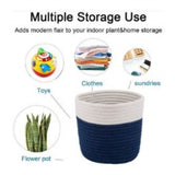 White blue cotton flower pot, multi-purpose storage organizer for bathroom, living room, kitchen, or kid's toys