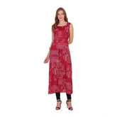 Maroon printed crepe sleeveless slit dress for women's casual wear
