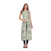 Light green crepe printed sleeveless slit dress for casual wear, women's fashion on mannequin