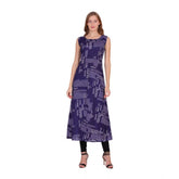 Navy blue crepe printed sleeveless slit dress for women's casual wear