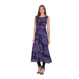 Navy blue crepe printed sleeveless slit dress for women's casual wear