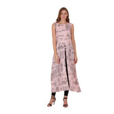 Light Pink crepe printed sleeveless slit dress for women, casual summer wear on mannequin