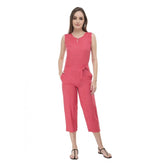Pink crepe casual sleeveless jumpsuit for women on mannequin