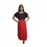 Black crepe casual dress with cape sleeves, solid pattern for women's everyday wear