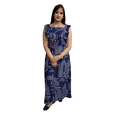 Blue crepe casual sleeveless printed dress for women