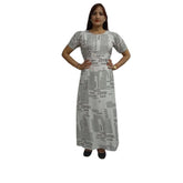 White crepe printed casual half-sleeve dress for women on hanger