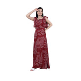 Maroon printed crepe casual sleeveless dress for women
