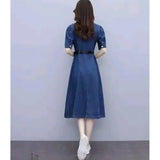 Women's Casual Denim Half Sleeves Dress (Blue)