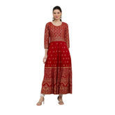 Red rayon printed Anarkali kurti with 3/4th sleeves