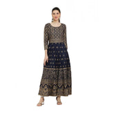 Blue rayon casual 3/4th sleeve printed Anarkali kurti for women