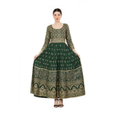 Green rayon printed 3/4th sleeves Anarkali kurti for women's casual wear