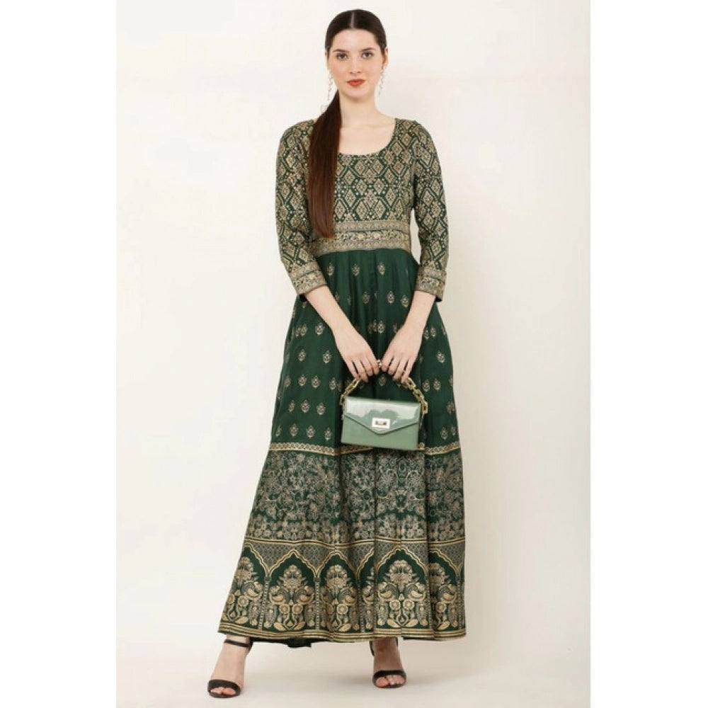 Green rayon printed Anarkali kurti with 3/4th sleeves, casual style for women's wear