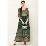 Green printed rayon 3/4th sleeves Anarkali kurti for women casual wear