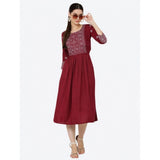 Maroon printed rayon 3/4th sleeves kurti for women's casual fashion