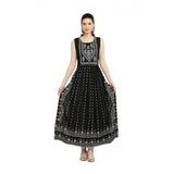 Black rayon printed sleeveless kurti for women's casual wear